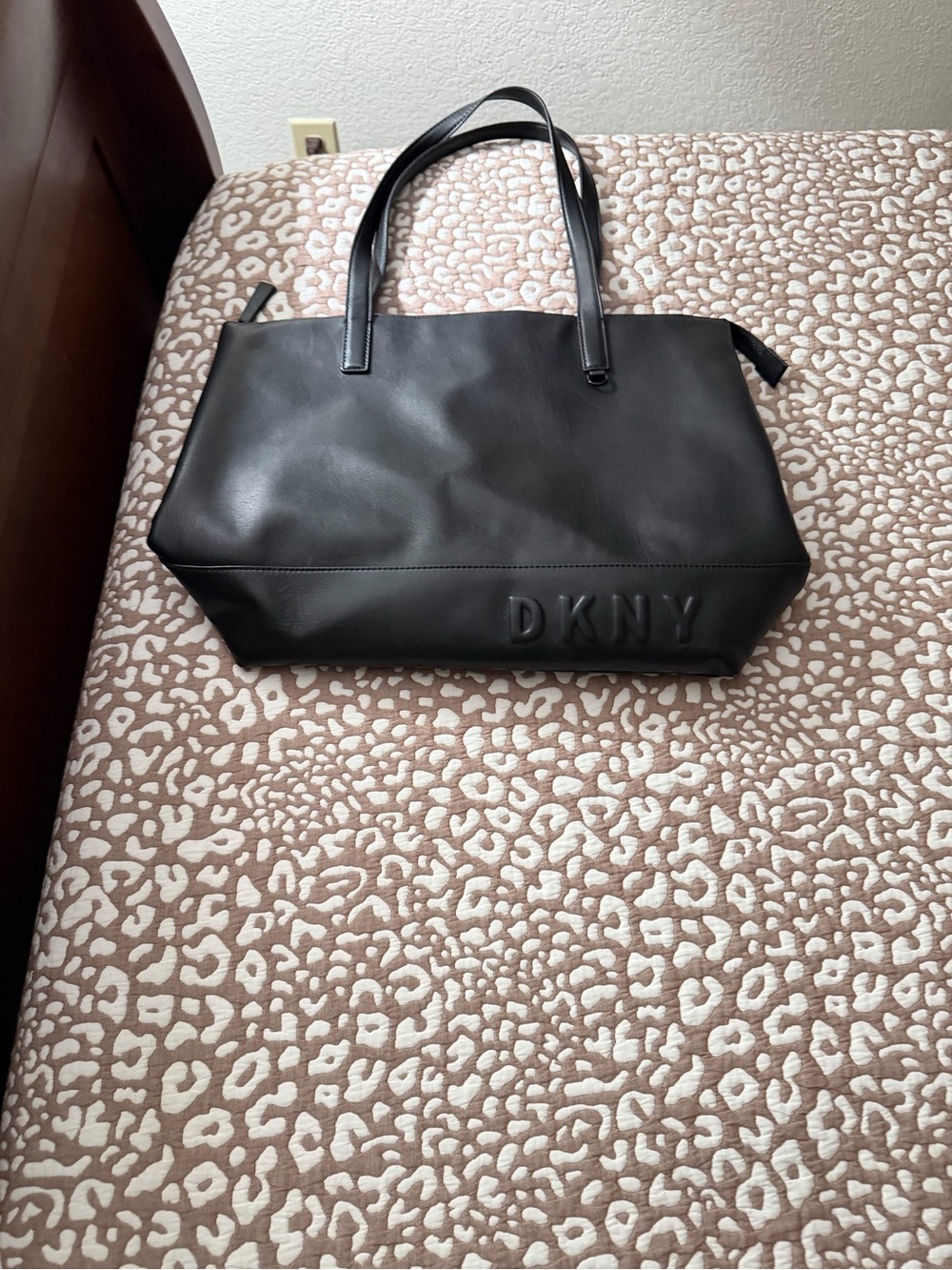 DKNY Black Embossed Logo Leather Tote